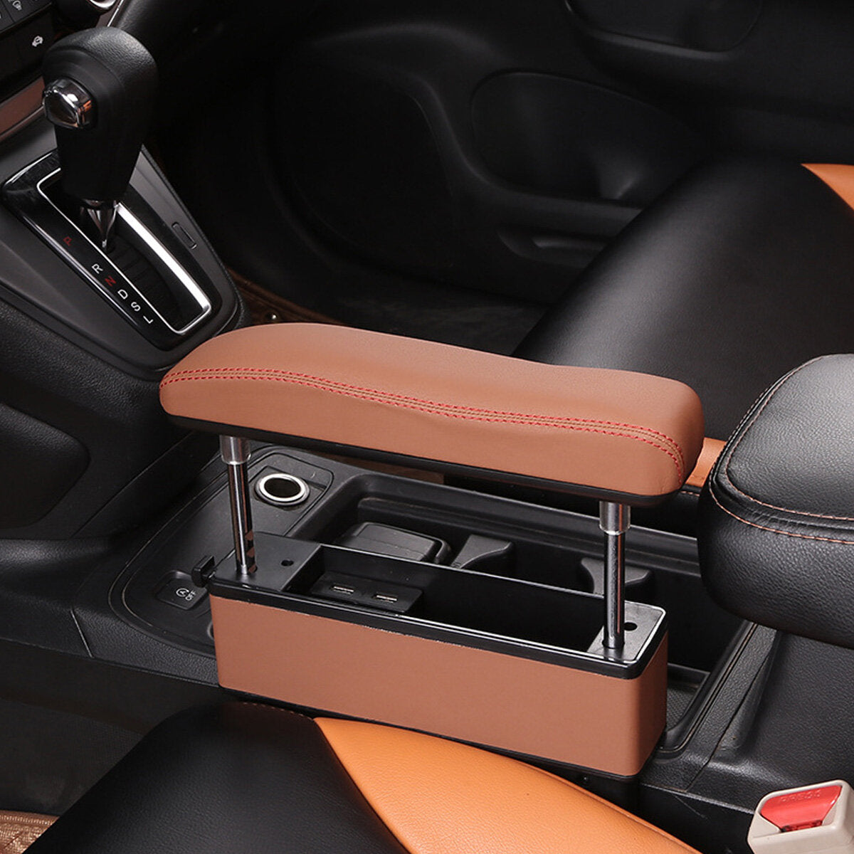 Car Universal Armrest Storage Box With Multi Function 4USB Socket Organizer