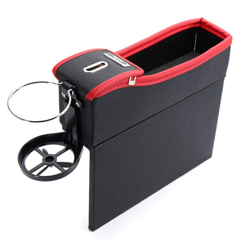 Car Auto Black PU Seat Storage Box Catcher Gap Filler Cup Holder