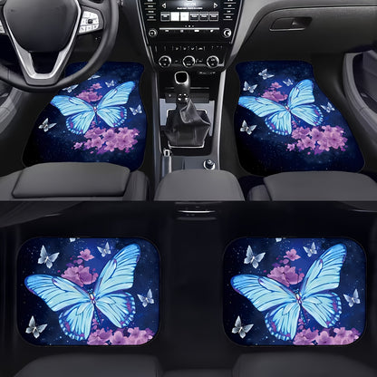 4pcs Waterproof Butterfly & Flower Car Floor Mats - Durable, Non-Slip, All-Weather Protection