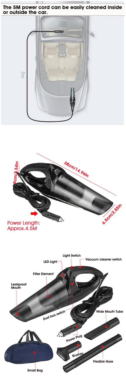 Car Vacuum Cleaner 56W 12V Handheld Portable Duster Dirt Suction