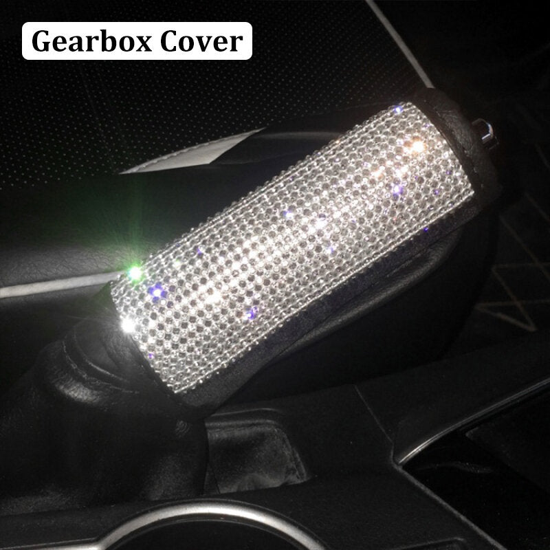 Car Shift Knob Handbrake Seatbelt Cover Bling Crystal Interior Decor 3 Pcs Sets