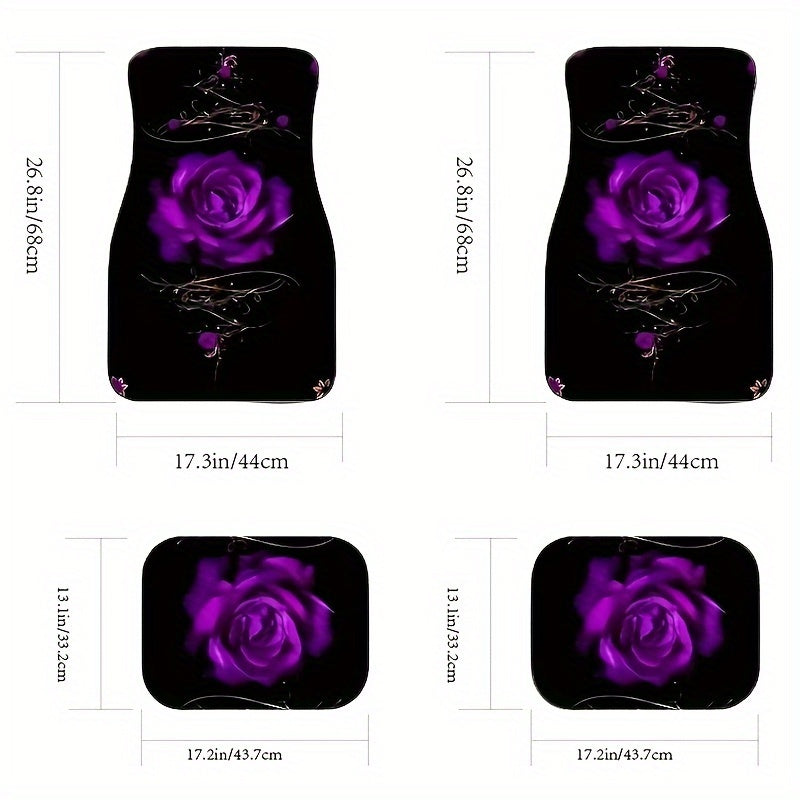 4pcs Universal Rose Print Car Floor Mats - Secure Non-slip Design, All-Weather