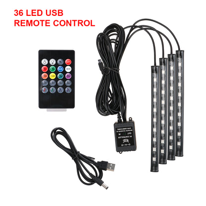 Auto LED RGB Atmosphere Strip Wireless Remote Voice Control Foot Lamps Light Tools