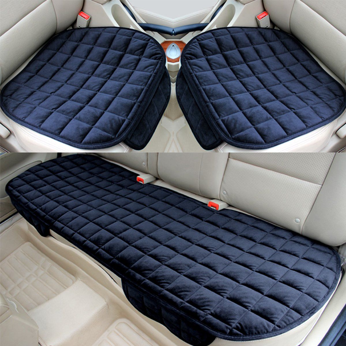 Car Rear Seat Cushion Warm Black Anti-Slip Chair Pad Protector