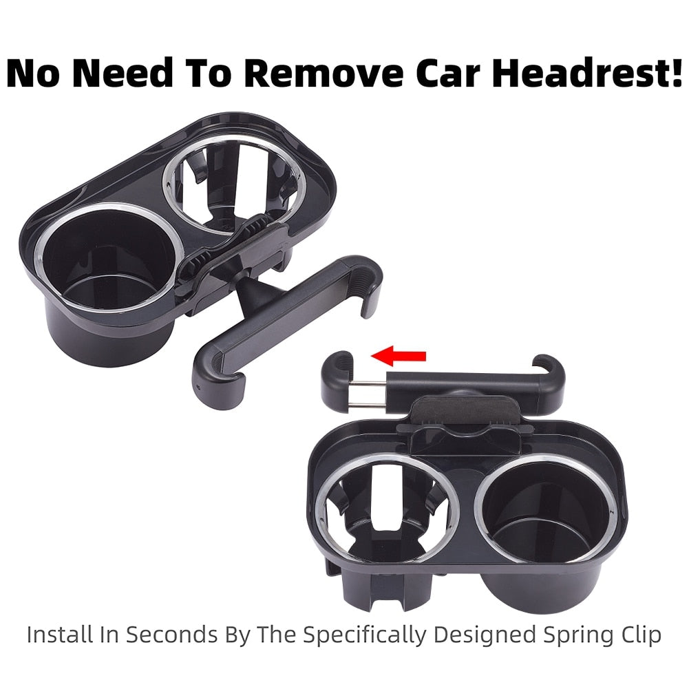 Car Headrest Drinks Holder Dual Cup Mounts Stand Organizer