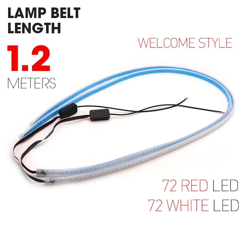 Car LED Door Warning Strobe Flash Lamp Anti-collision Decorative Light 120cm 2in1