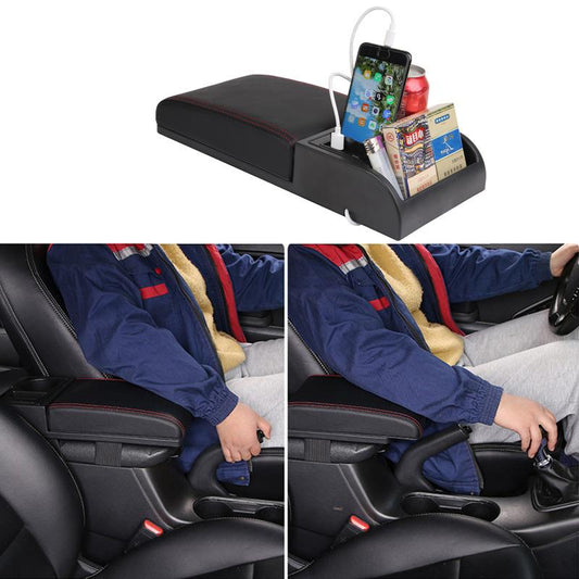 Car Storage Box PU LeatherArmrest Pad With Cup Holder